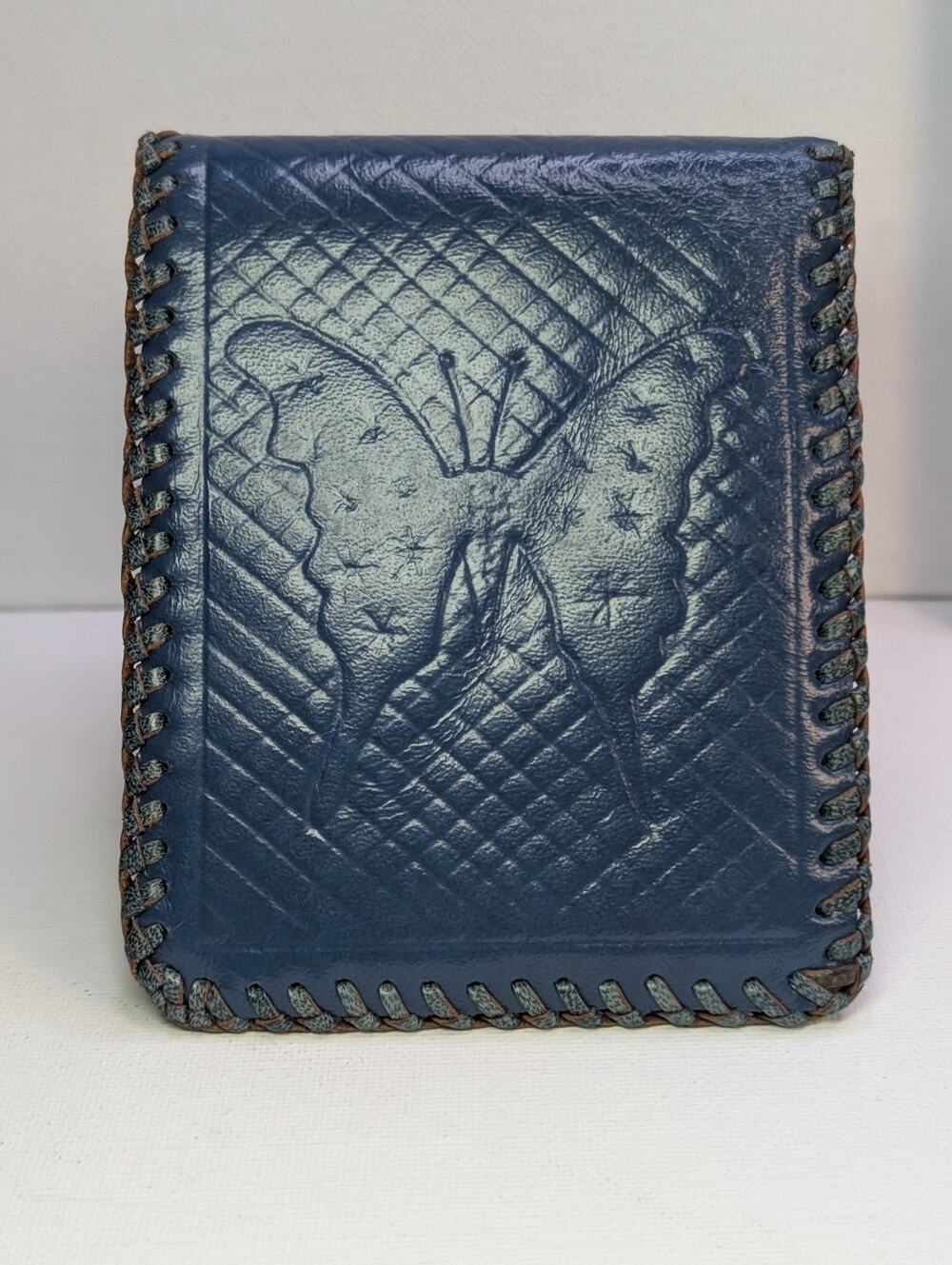 Vintage Imperial Genuine Leather Wallet Newark NJ Blue Butterfly Hand Laced